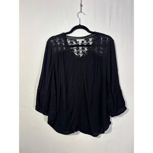 Boho Lace Crochet John Paul Richard Blouse Women XL Black